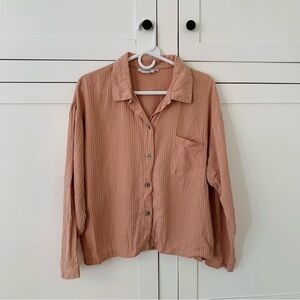 Amanda Gray Tencel Pink Stripe Pocket Button Oversize Shirt Size Small